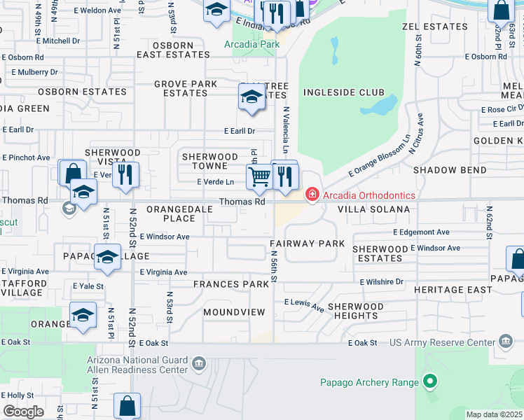 map of restaurants, bars, coffee shops, grocery stores, and more near in Phoenix