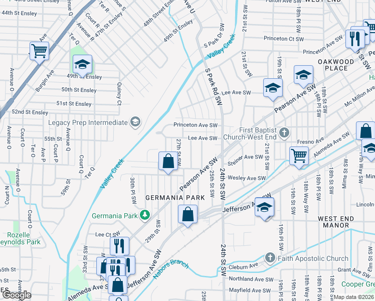 map of restaurants, bars, coffee shops, grocery stores, and more near 615 26th Street Southwest in Birmingham
