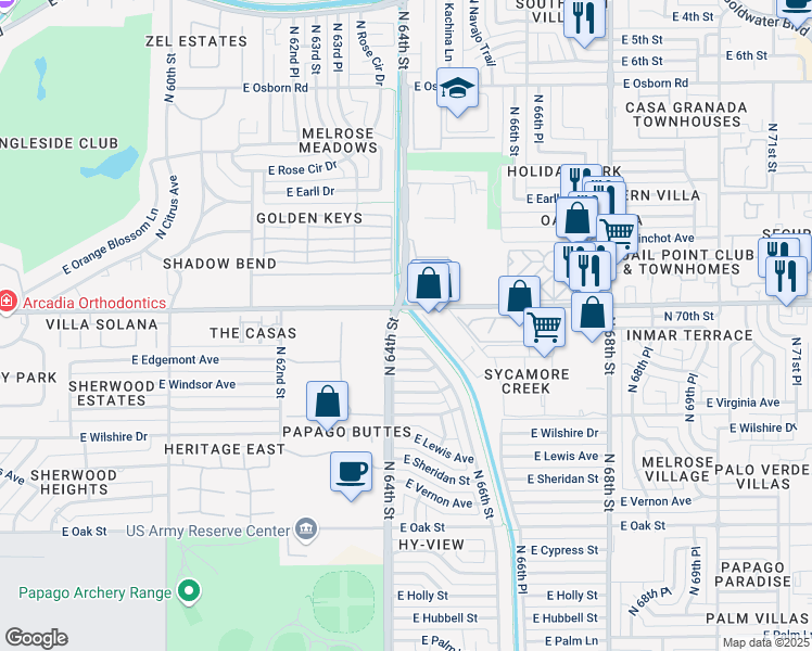 map of restaurants, bars, coffee shops, grocery stores, and more near in Scottsdale