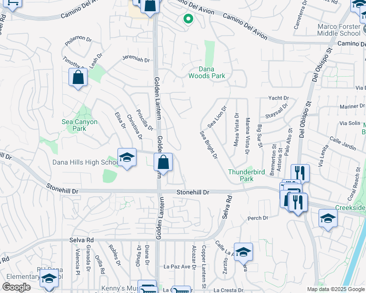 map of restaurants, bars, coffee shops, grocery stores, and more near 33284 Ocean Ridge in Dana Point