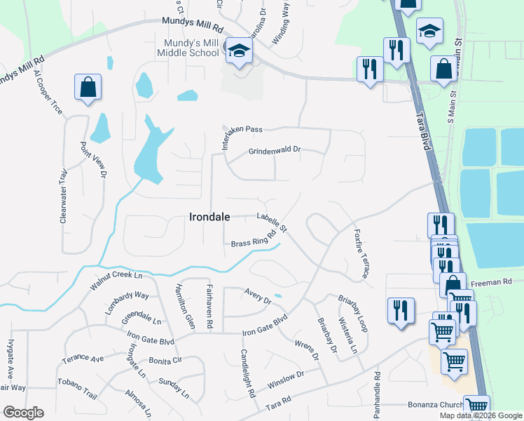 map of restaurants, bars, coffee shops, grocery stores, and more near 1311 Nite Latch Court in Jonesboro