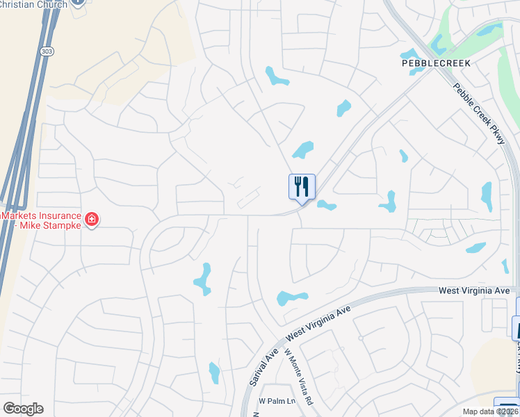 map of restaurants, bars, coffee shops, grocery stores, and more near West Clubhouse Drive in Goodyear