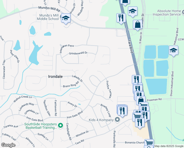 map of restaurants, bars, coffee shops, grocery stores, and more near 1386 Hatchcover Circle in Jonesboro