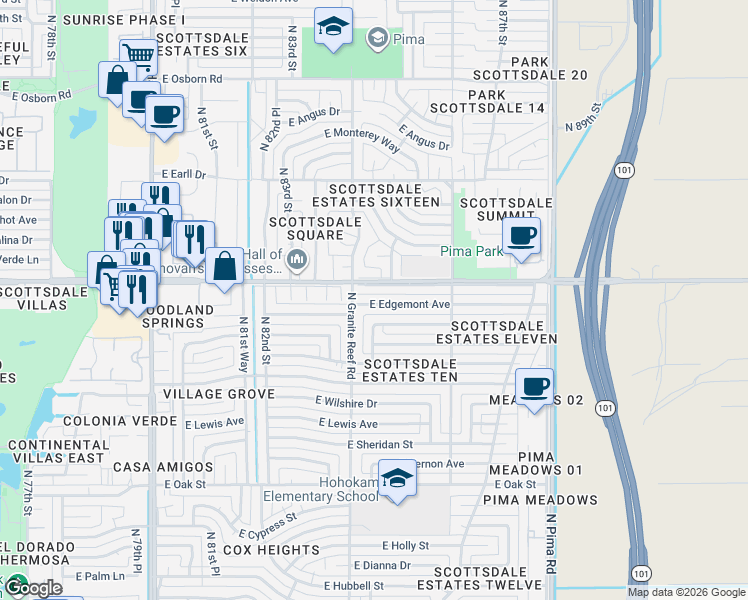 map of restaurants, bars, coffee shops, grocery stores, and more near in Scottsdale
