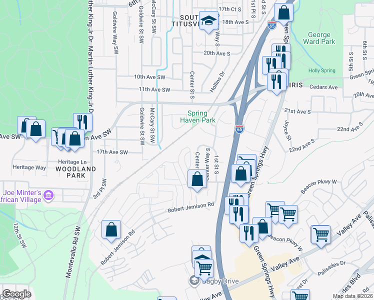 map of restaurants, bars, coffee shops, grocery stores, and more near 600 Aspen Run in Birmingham