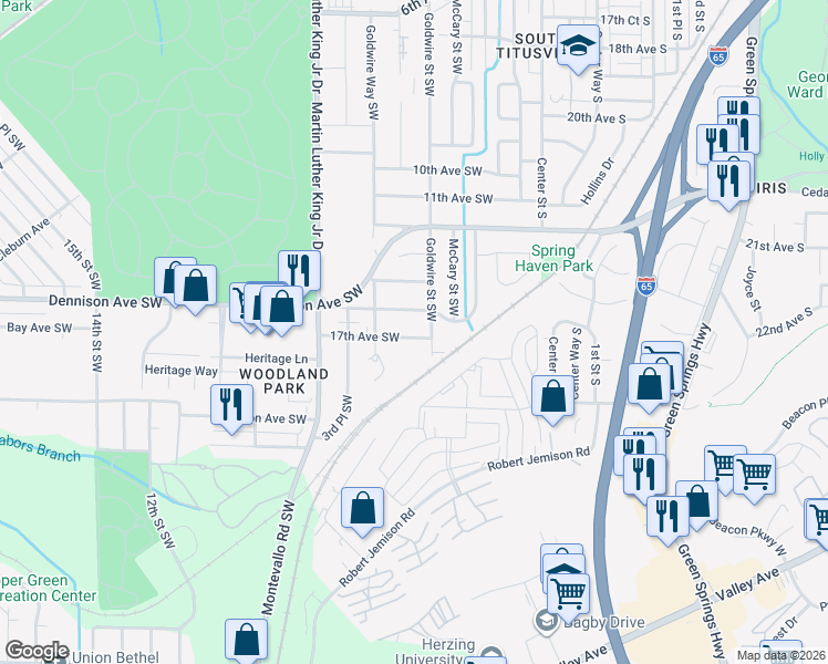 map of restaurants, bars, coffee shops, grocery stores, and more near 224 17th Avenue Southwest in Birmingham