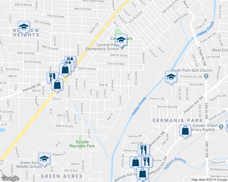 map of restaurants, bars, coffee shops, grocery stores, and more near 5509 Avenue Q in Birmingham