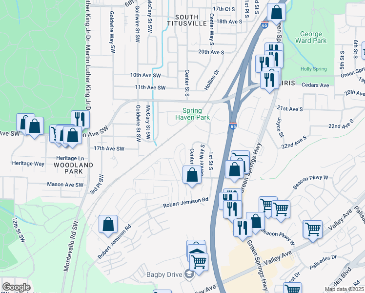map of restaurants, bars, coffee shops, grocery stores, and more near 600 Aspen Run in Birmingham