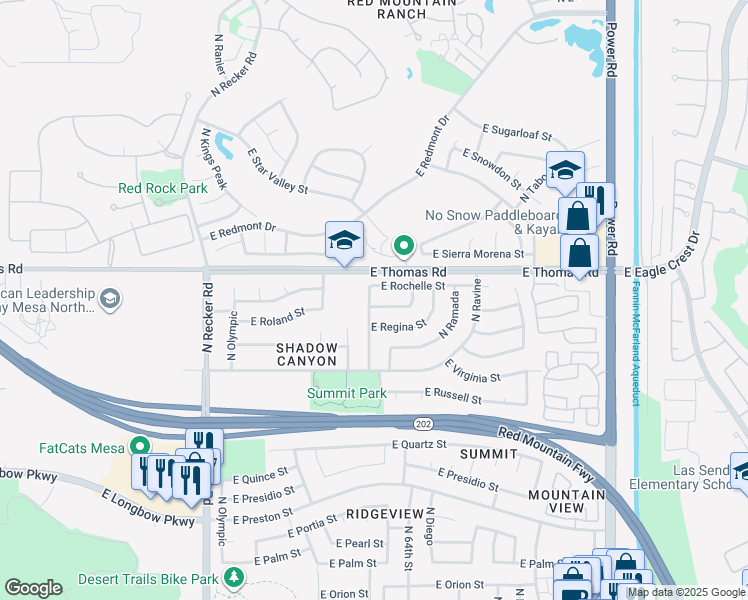 map of restaurants, bars, coffee shops, grocery stores, and more near 3550 North Arabella in Mesa