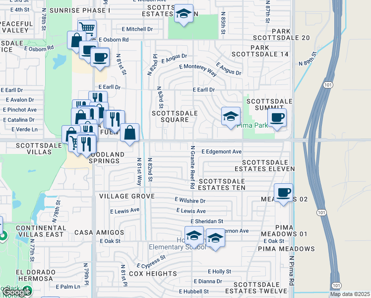 map of restaurants, bars, coffee shops, grocery stores, and more near 8331 East Thomas Road in Scottsdale
