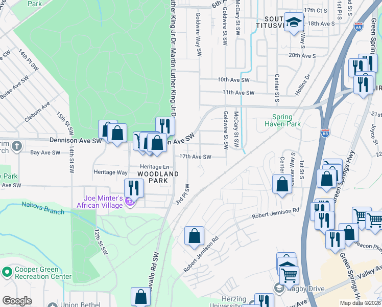 map of restaurants, bars, coffee shops, grocery stores, and more near 316 17th Avenue Southwest in Birmingham