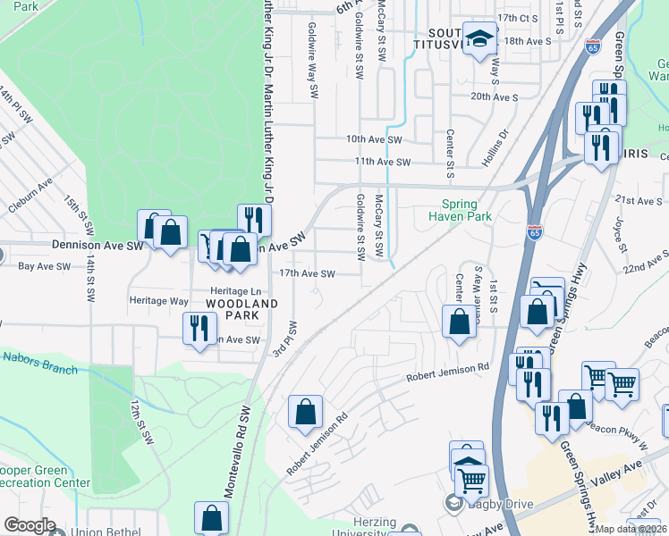 map of restaurants, bars, coffee shops, grocery stores, and more near 224 17th Avenue Southwest in Birmingham