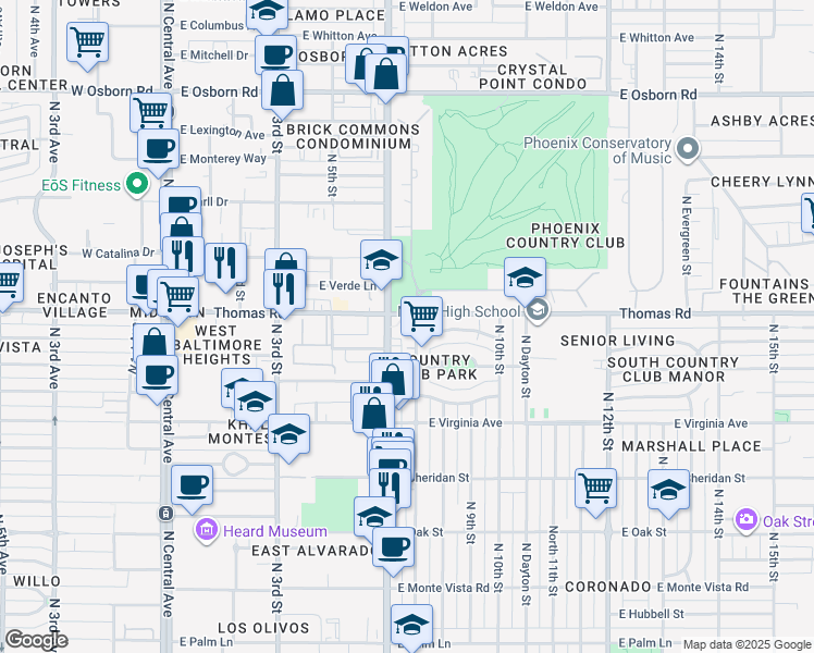 map of restaurants, bars, coffee shops, grocery stores, and more near in Phoenix