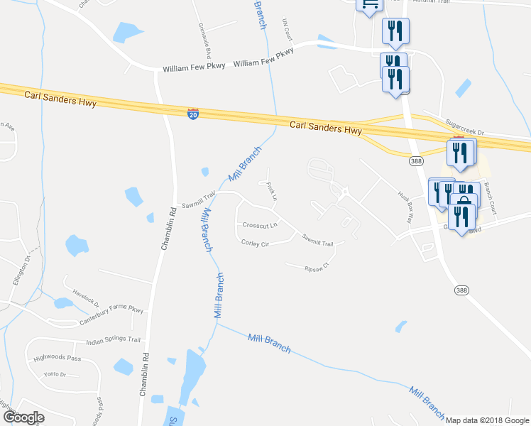 map of restaurants, bars, coffee shops, grocery stores, and more near 1426 Sawmill Trail in Grovetown