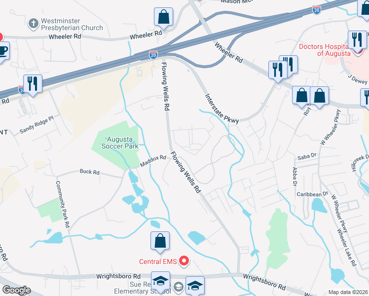 map of restaurants, bars, coffee shops, grocery stores, and more near 101 Pine Forest Road in Augusta