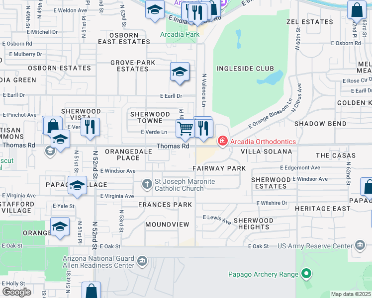 map of restaurants, bars, coffee shops, grocery stores, and more near in Phoenix