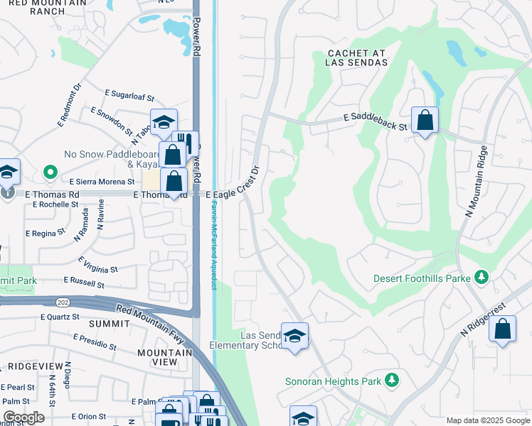 map of restaurants, bars, coffee shops, grocery stores, and more near 3523 North Boulder Canyon Street in Mesa