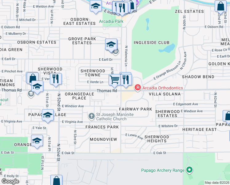 map of restaurants, bars, coffee shops, grocery stores, and more near in Phoenix