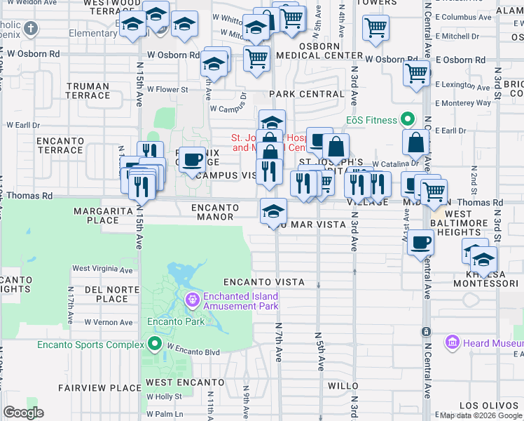 map of restaurants, bars, coffee shops, grocery stores, and more near 2820 North 8th Avenue in Phoenix