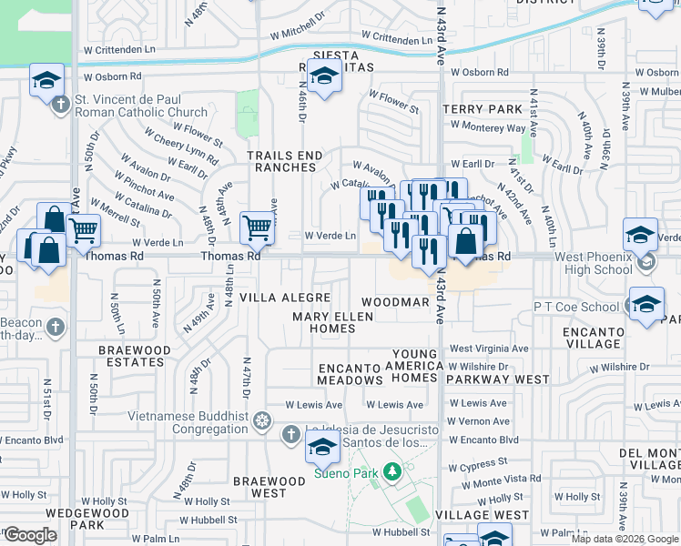 map of restaurants, bars, coffee shops, grocery stores, and more near in Phoenix