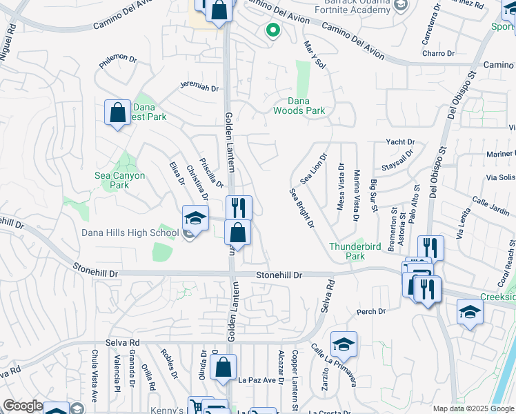 map of restaurants, bars, coffee shops, grocery stores, and more near 33246 Ocean Ridge in Dana Point