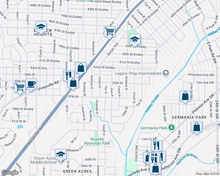 map of restaurants, bars, coffee shops, grocery stores, and more near 5509 Ter O in Birmingham