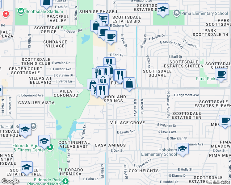 map of restaurants, bars, coffee shops, grocery stores, and more near 8055 East Thomas Road in Scottsdale