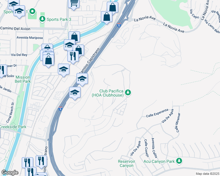 map of restaurants, bars, coffee shops, grocery stores, and more near 33542 Valle Road in San Juan Capistrano