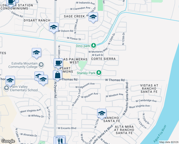 map of restaurants, bars, coffee shops, grocery stores, and more near 12747 West Merrell Street in Avondale