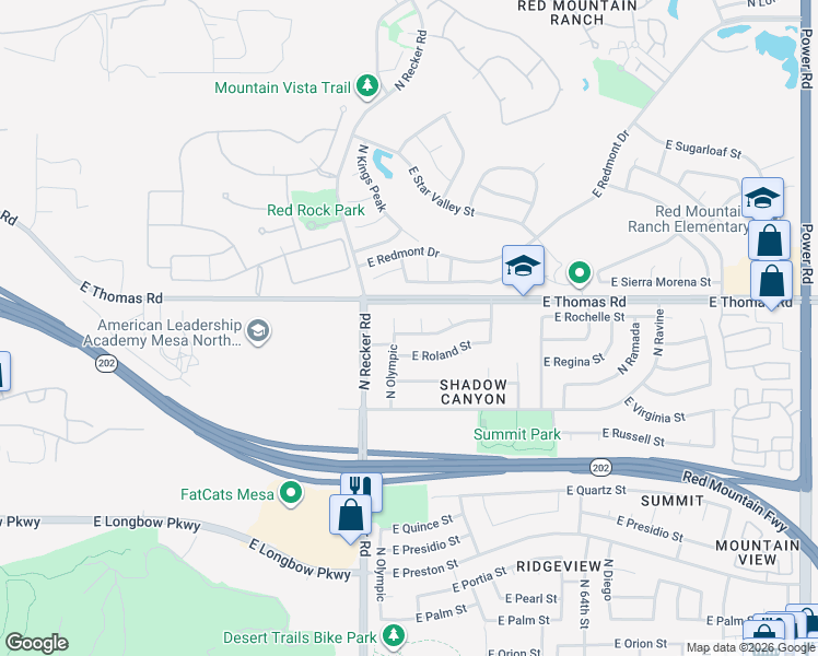 map of restaurants, bars, coffee shops, grocery stores, and more near 3545 North San Gabriel Circle in Mesa