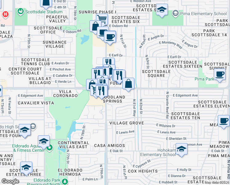 map of restaurants, bars, coffee shops, grocery stores, and more near 8055 East Thomas Road in Scottsdale
