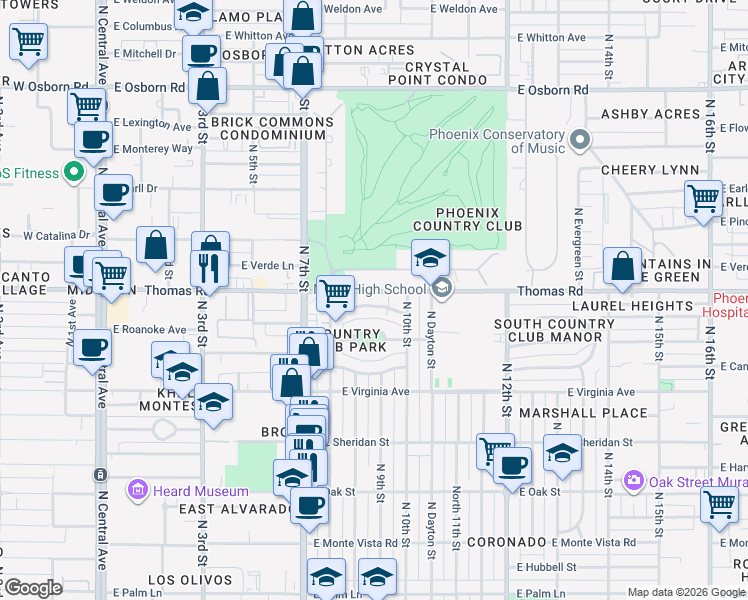 map of restaurants, bars, coffee shops, grocery stores, and more near 846 East Edgemont Avenue in Phoenix