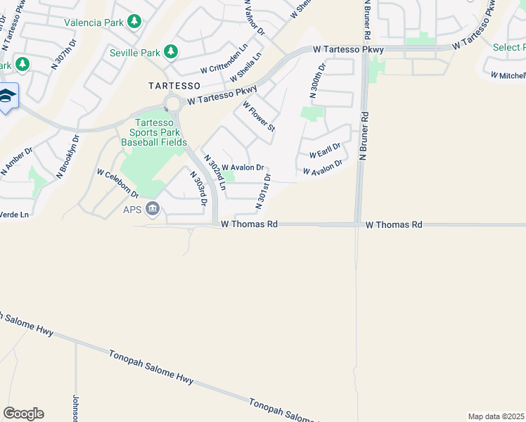 map of restaurants, bars, coffee shops, grocery stores, and more near 2961 North 301st Drive in Buckeye
