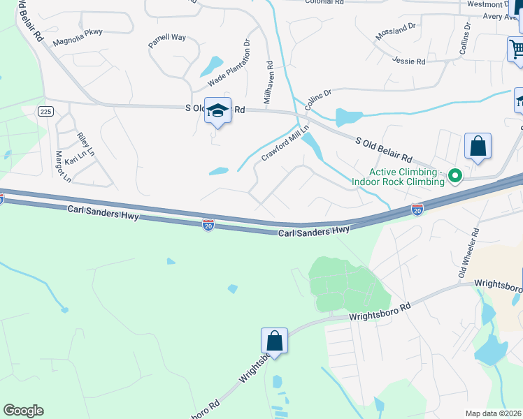 map of restaurants, bars, coffee shops, grocery stores, and more near 4710 East Creek Mill Court in Grovetown