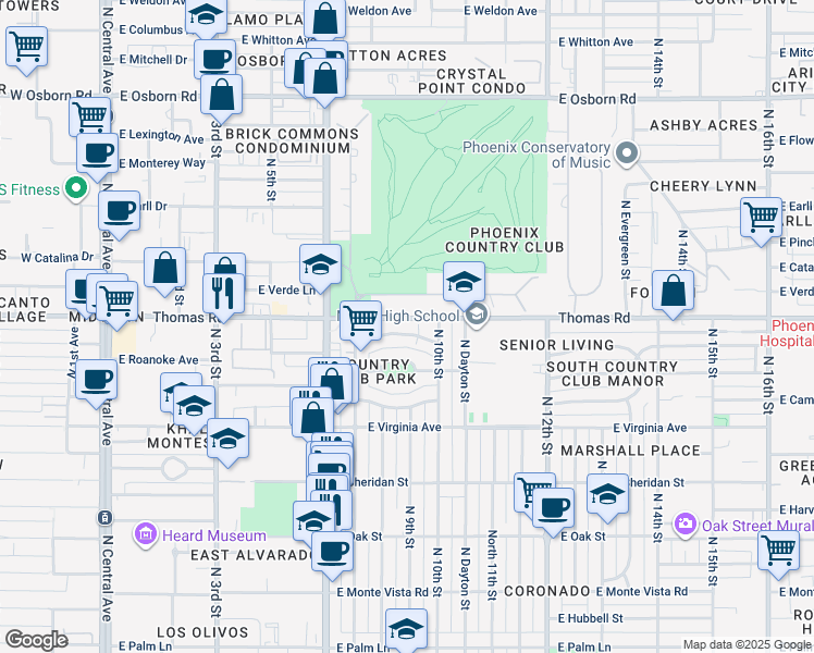 map of restaurants, bars, coffee shops, grocery stores, and more near 846 East Edgemont Avenue in Phoenix