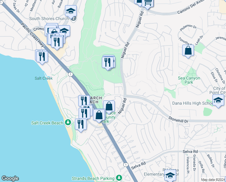 map of restaurants, bars, coffee shops, grocery stores, and more near 2 Monarch Beach Resort North in Dana Point
