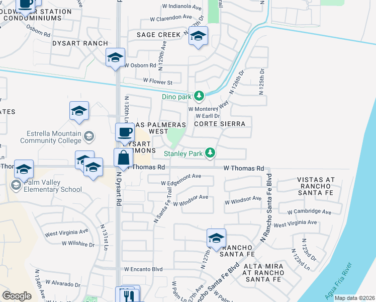 map of restaurants, bars, coffee shops, grocery stores, and more near 12747 W Merrell St in Avondale