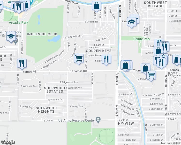 map of restaurants, bars, coffee shops, grocery stores, and more near 2850 N 62nd St in Scottsdale