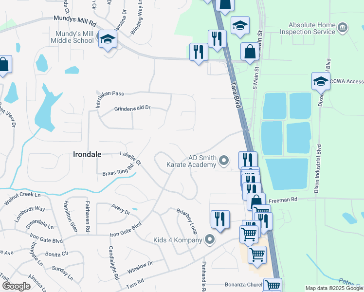 map of restaurants, bars, coffee shops, grocery stores, and more near 10084 Silent Trail in Jonesboro