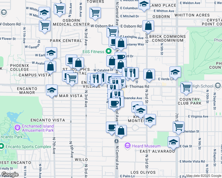 map of restaurants, bars, coffee shops, grocery stores, and more near in Phoenix