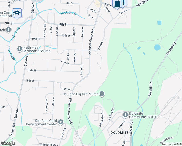 map of restaurants, bars, coffee shops, grocery stores, and more near 1135 Pleasant Grove Road in Pleasant Grove