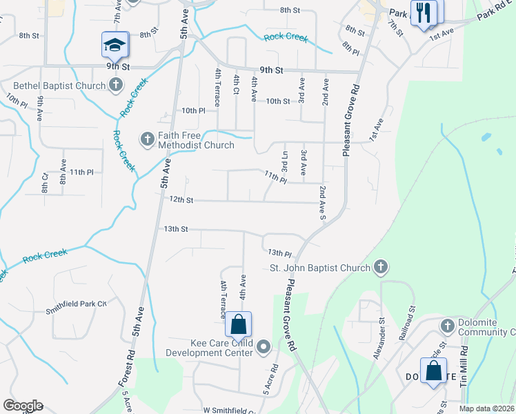 map of restaurants, bars, coffee shops, grocery stores, and more near 329 12th Street in Pleasant Grove
