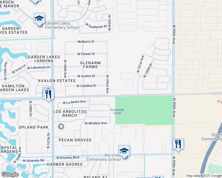 map of restaurants, bars, coffee shops, grocery stores, and more near 2921 N 103rd Ave in Avondale