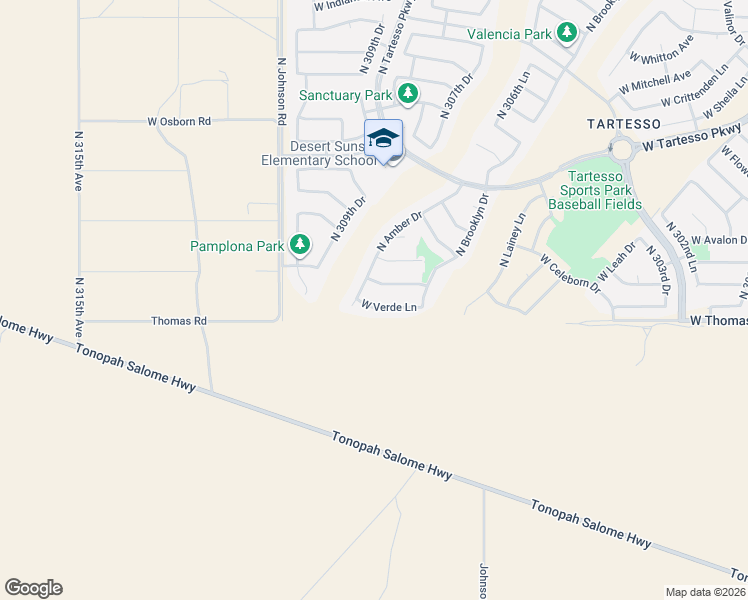 map of restaurants, bars, coffee shops, grocery stores, and more near 30942 West Verde Lane in Buckeye