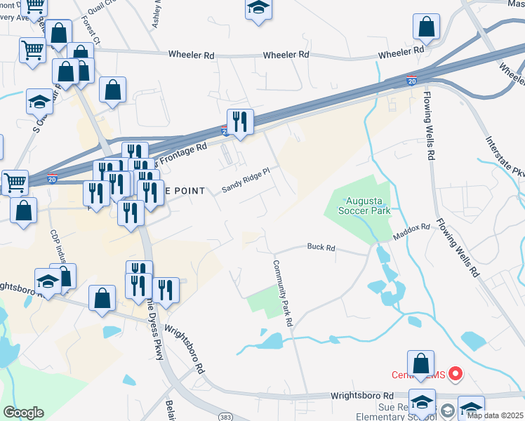 map of restaurants, bars, coffee shops, grocery stores, and more near 514 Steepridge Court in Augusta