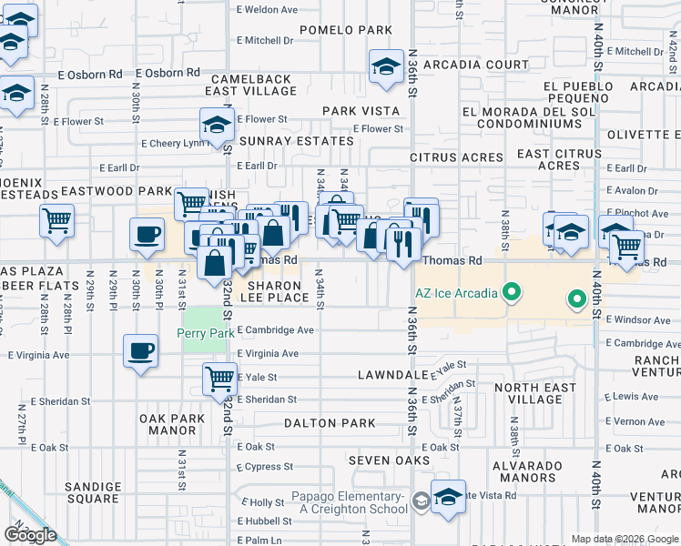 map of restaurants, bars, coffee shops, grocery stores, and more near in Phoenix