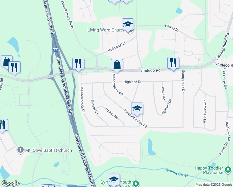 map of restaurants, bars, coffee shops, grocery stores, and more near 455 Meadowbrook Drive in McDonough