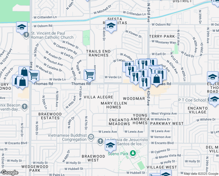 map of restaurants, bars, coffee shops, grocery stores, and more near 2846 North 46th Avenue in Phoenix