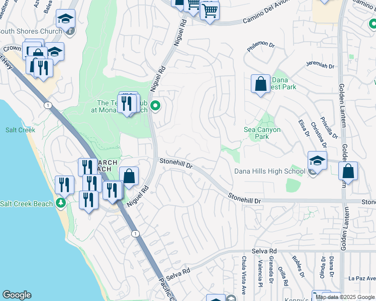 map of restaurants, bars, coffee shops, grocery stores, and more near 7 Andalucia in Dana Point