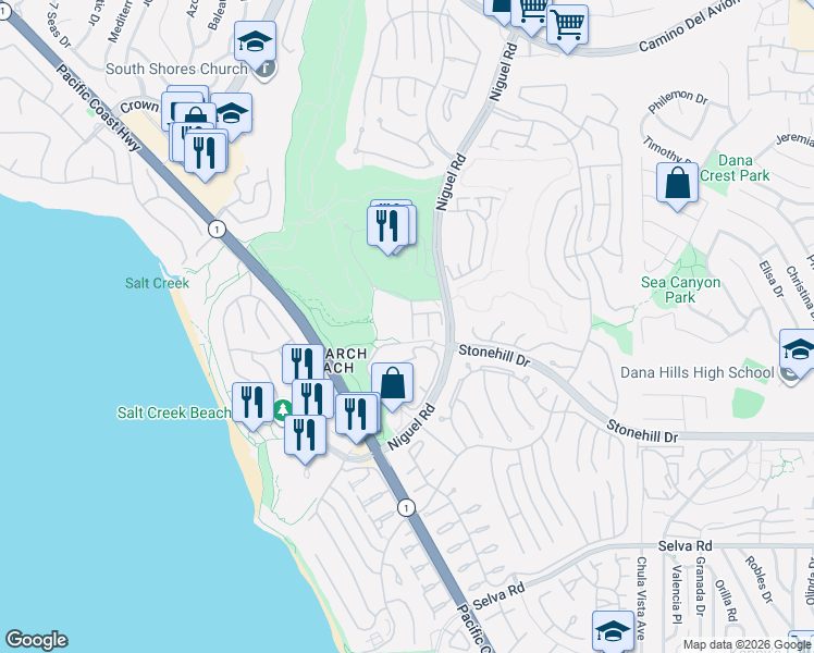 map of restaurants, bars, coffee shops, grocery stores, and more near 2 Monarch Beach Resort North in Dana Point
